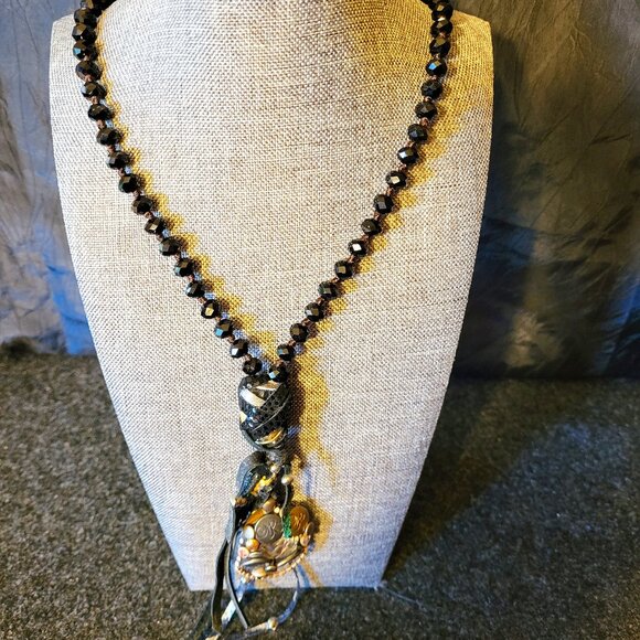 Caroline Rocha Hand Crafted Black Beaded Necklace - Picture 1 of 8